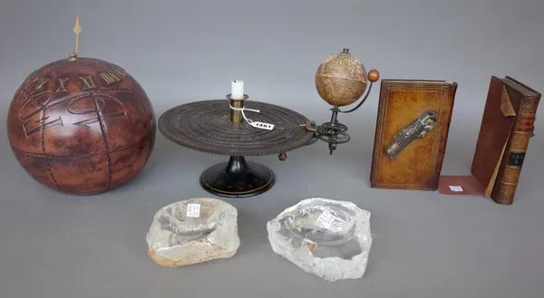 An Orrery model of a solar system with candle to the centre, 30cm at widest point, a novelty 'Coupe du Monde' football clock, 20cm diameter, a pair of