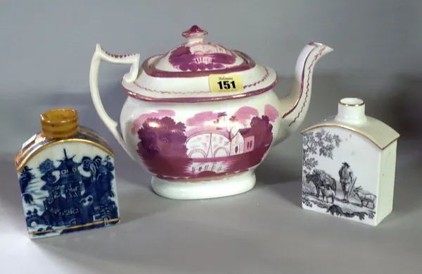 Assorted mostly 19th century English tea wares to include; teapots, slop bowls, two canisters (qty).