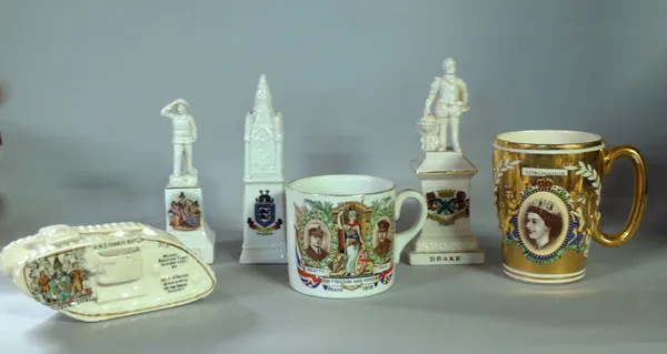 A very large quantity of crested china, to include; tanks, monuments, animals and miniatures and a selection of late 20th century Royal commemorative