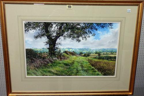 Martin Taylor (b.1954), Towards Althorpe - Boy's day out looking for horseshoes, watercolour and gouache, signed, 31.5cm x 52.5cm.