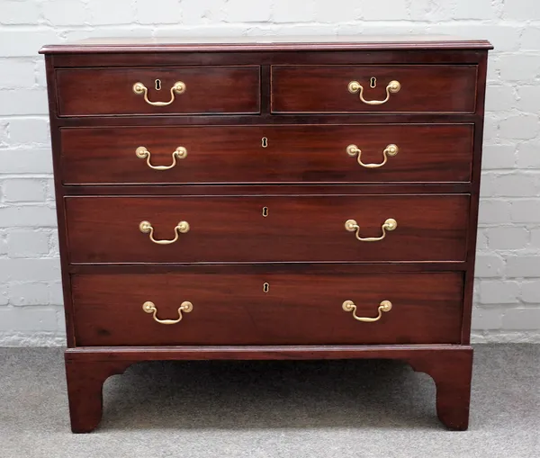 A George III mahogany chest of two short and three long graduated drawers on bracket feet, 92cm wide x 87cm high.