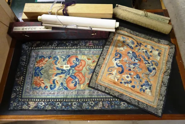 Assorted Chinese needlework and scrolls- 19th and late 20th century (Qty.).