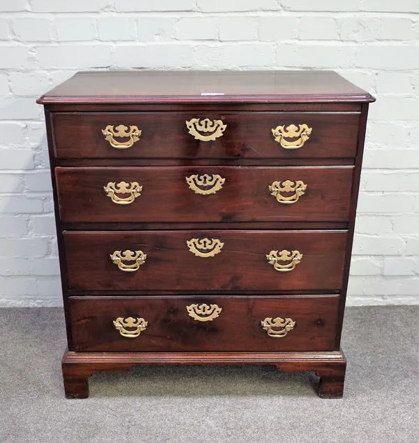 A mid-18th century mahogany chest of four long drawers on bracket feet, 75cm wide x 82cm high.