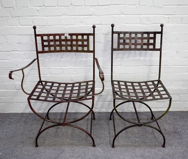 A set of twelve metal garden chairs with lattice back, to include a pair of carvers (12).
