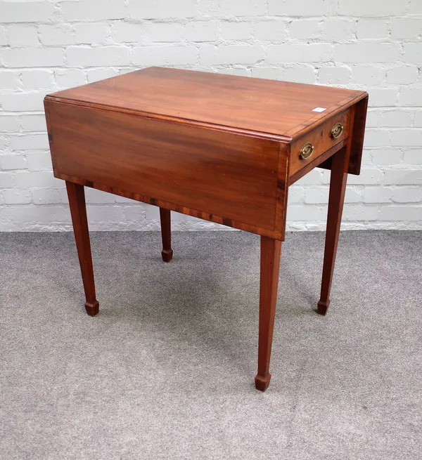 A George III mahogany Pembroke table, the single frieze drawer on tapering square supports, 71cm wide x 70cm high.