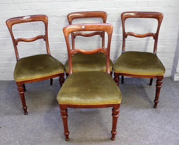 Holland & Sons, 19, Marylebone Street, London, a set of four mid-19th century rosewood kidney back side chairs, on turned supports, stamped J. Fergus,