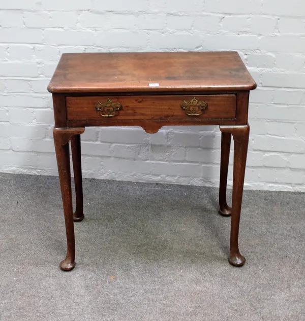 A George II mahogany single drawer lowboy, on club supports, 69cm, wide x 72cm high.