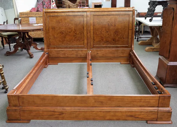 A 20th century elm super king size sleigh bed, 191cm wide x 123cm high.