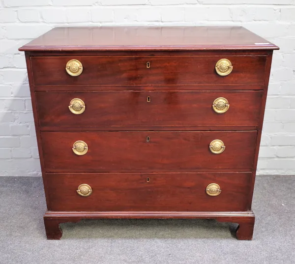 A George III mahogany chest with four long graduated drawers on bracket feet, 94cm wide x 89cm high.