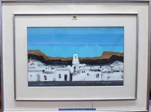 Wolfgang Burmann Sanchez (b.1940), Escenografia Para un Pueblo,  gouache and collage, signed and dated '74, 32cm x 52cm. DDS