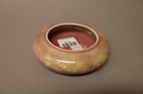 A Chinese peachbloom-glazed brushwasher, blue six character Kangxi mark but later, of compressed globular form, covered in a mottled glaze, 11.5cm. di