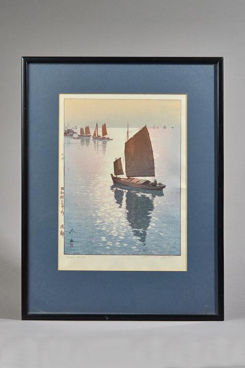Hiroshi Yoshida ( 1876-1950), `Calm Wind', a woodblock print, signed and titled in pencil and with jizuri seal in left margin, 30cm. by 22.5cm., mount