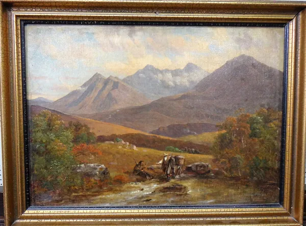 Continental School (19th century), Travellers in a mountainous landscape, oil on canvas, 27cm x 36cm.