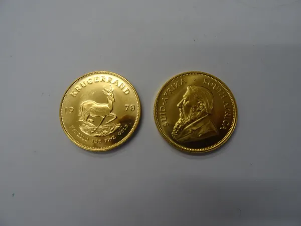 Two Krugerrands 1978 and 1979, (2).