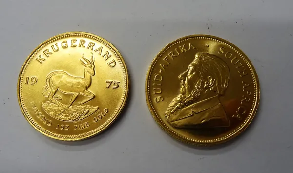 Two Krugerrands 1975 and 1982, (2).