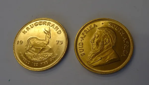 Two Krugerrands 1974 and 1975, (2).