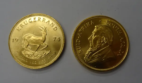 Two Krugerrands 1974 and 1983, (2).