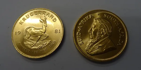 Two Krugerrands 1981 and 1983, (2).