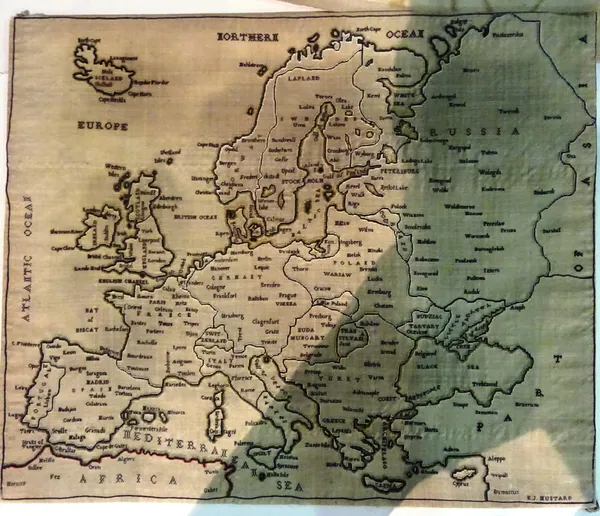 I. COVENS & C. MORTIER - La France, unframed  E.J. Mustard - embroidered map, unframed, (2).