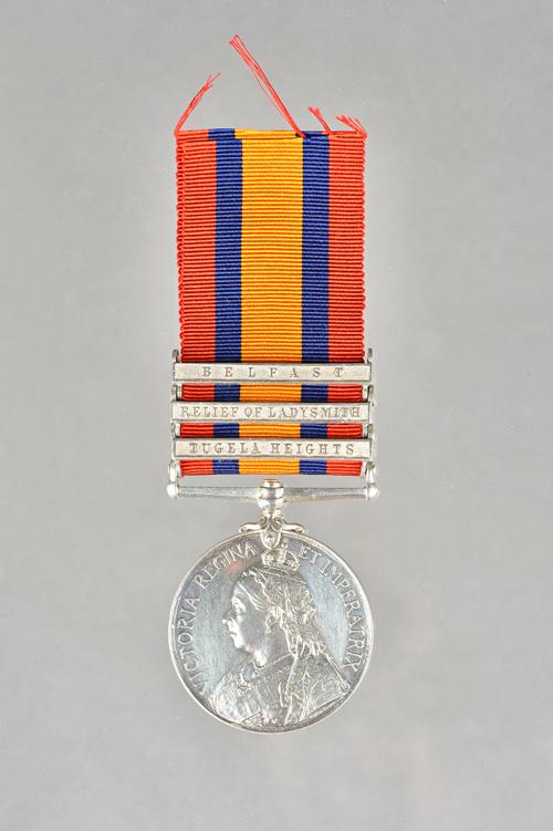 The Queen's South Africa Medal with three bars Tugela Heights, Relief of Ladysmith and Belfast to 3558 PTE J.JONES. MANCH; REGT (has probably been lac
