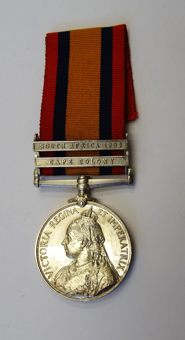 The Queen's South Africa Medal with two bars Cape Colony and South Africa 1902 to 1546 PTE C. BROWN, 1ST RL. INNIS; FUS; (has been lacquered in the pa