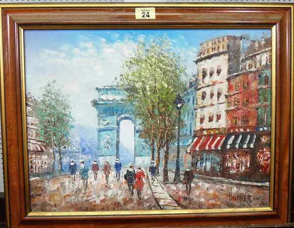 Caroline Burnett (20th century), View near The Arc de Triomphe, Paris, oil on canvas, signed, 29cm x 39cm.