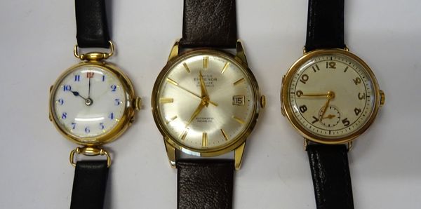 A Swiss Emperor Automatic 9ct gold circular cased gentleman's wristwatch, the signed silvered dial with a date of the month aperture, centre seconds a