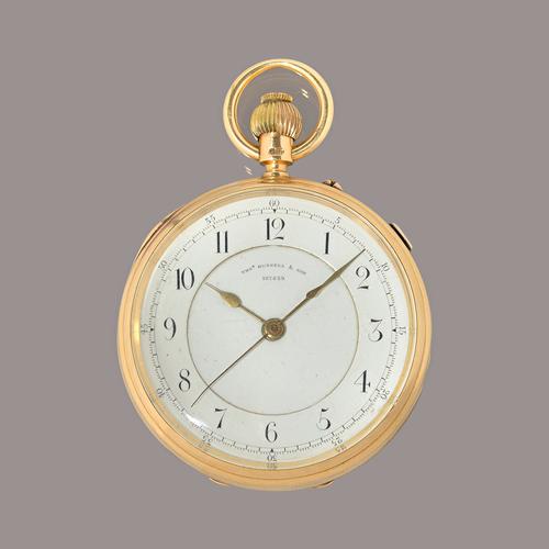 An 18ct gold cased, keyless wind, open faced, gentleman's centre stop seconds pocket watch, the gilt three quarter plate jewelled movement, detailed T