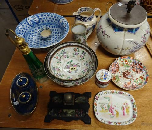 Assorted European ware to include; two Samson bowls in the 18th century Chinese style, Bohemian flashcut green atomiser, English ware including large