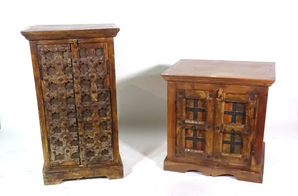A 20th century Indian hardwood side cabinet, 69cm wide x 70cm high, together with another 20th century Indian hardwood side cabinet, 56cm wide x 99cm