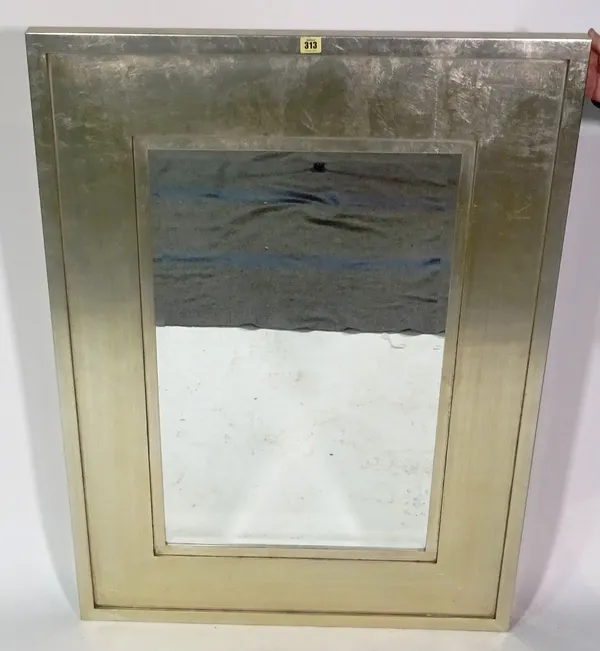 A 20th century silver painted rectangular wall mirror with bevelled glass, 89cm wide x 116cm high and another similar, 75cm wide x 106cm high (2).