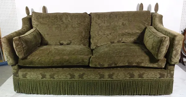 A 20th century Knoll sofa with green foliate upholstery, 180cm wide x 87cm high.