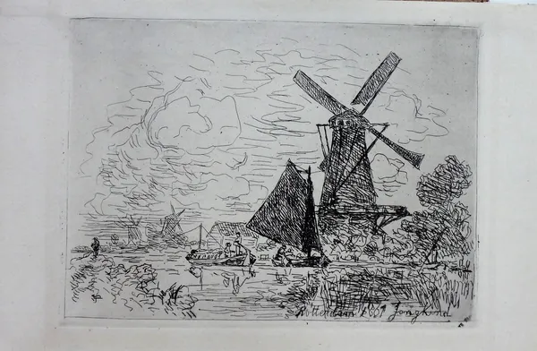 Johann Barthold Jongkind (1819-1891) Moulins en Hollande, 1867, etching, unframed, 14.5cm x 19.5cm.