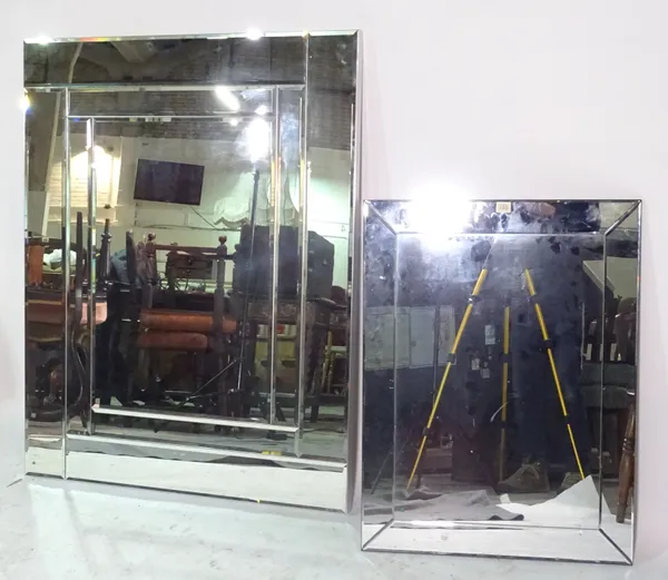 A 20th century bevelled glass wall mirror, 60cm wide x 80cm high and another, (2).