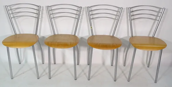 A set of eight 20th century Italian made metal backed bentwood seated dining chairs, (8).