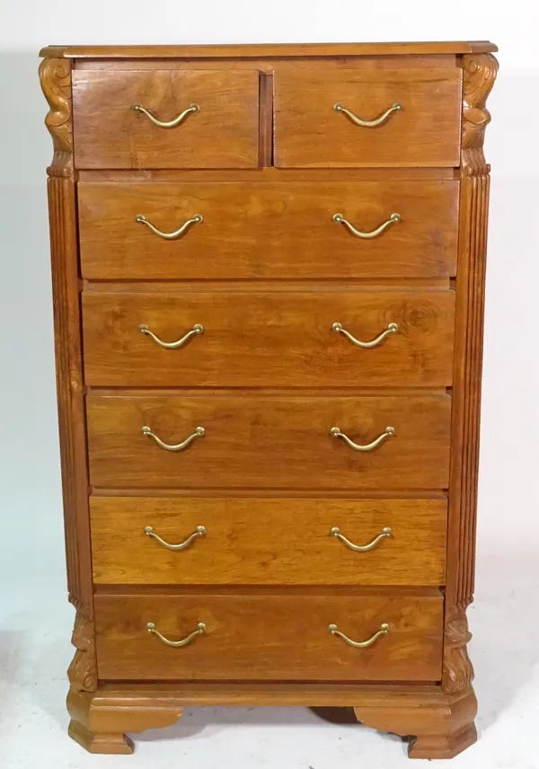 A 20th century French style hardwood chest of two short over five drawers on bracket feet, 73cm wide x 134cm high.