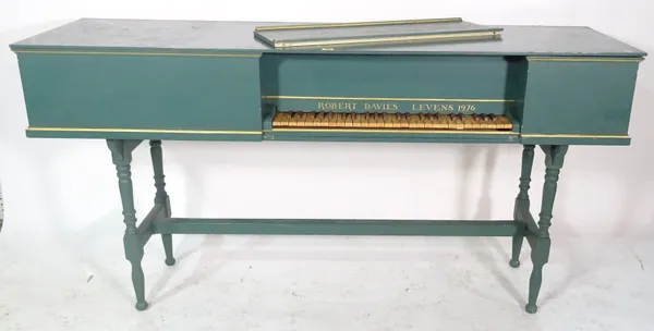 Robert Davis Levens 1976; a 20th century green painted spinet on stand, 170cm wide x 86cm high.