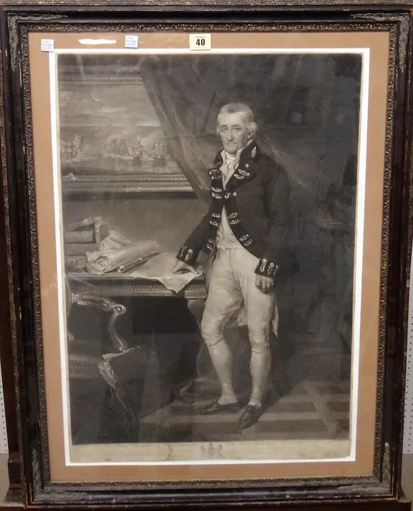 John Raphael Smith, Portrait of Commodore Sir Nathaniel Dance, mezzotint, 65cm x 44.5cm.; together with a hand coloured print of a street scene by ano