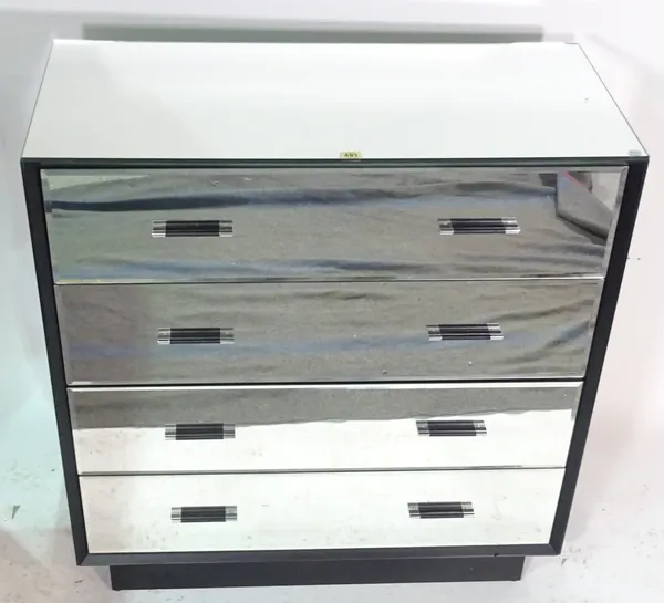 A Brighton mirrored and ebonised chest of four long drawers 91cm wide x 91cm high.