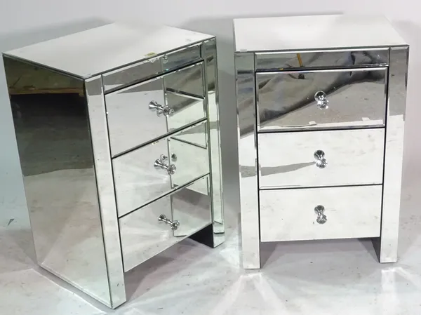 A pair of Brighton mirrored three drawer bedside chests, 40cm wide x 66cm high, (2).