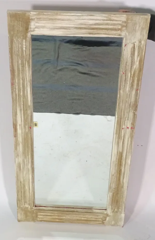 A 20th century white painted rectangular wall mirror with fluted edges, 122cm wide x 60cm high and a silver painted rectangular wall mirror, 112cm wid