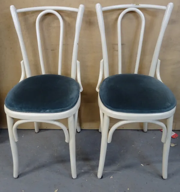 A set of six white painted bentwood chairs, with cane seat, 40cm wide x 90cm high (6).