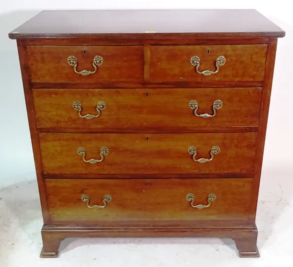 Wylie & Lochhead, Glasgow; a George III style mahogany straight fronted chest of two short and three long drawers, on bracket feet, 91cm wide x 90cm h