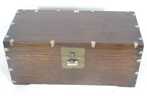 An early 20th century Asian hardwood and metal bound trunk, 80cm wide x 36cm.