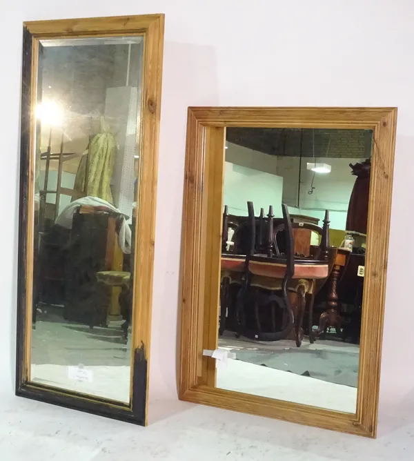 A 20th century pine rectangular wall mirror, 104cm wide x 73cm high and another similar, 58cm wide x 134cm high, (2).