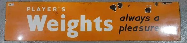 Advertising, a 20th century enamel sign for 'Players Weights', 148cm wide x 33cm high.