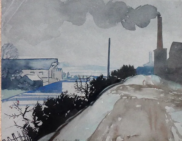 Edward Vulliamy (1876-1962), Industrial river scene, watercolour, signed and dated 1913, unframed, 22.5cm x 28.5cm.