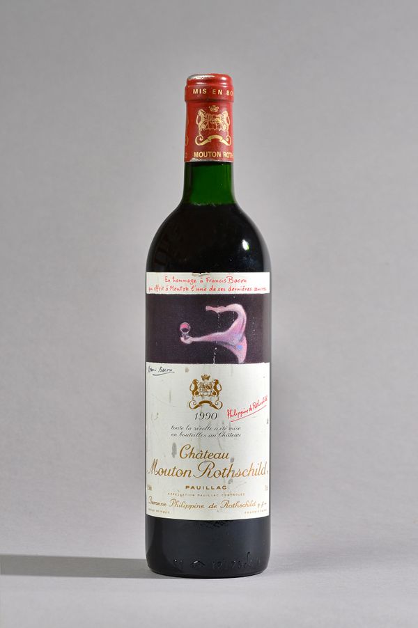 One bottle 1990 Chateau Mouton Rothschild Pauillac-en hommage a Francis Bacon.  Illustrated