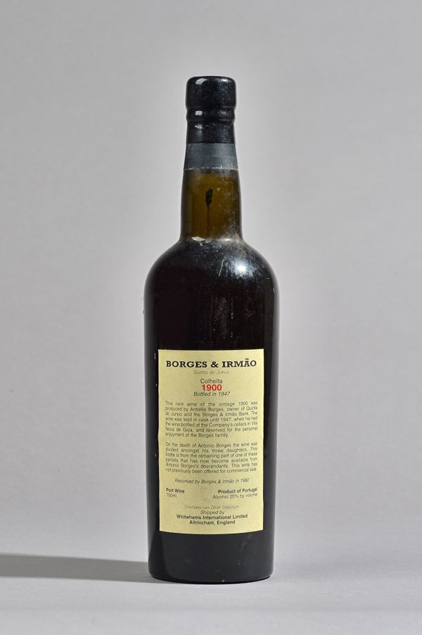 One bottle Borges & Irmao port, circa 1900, bottled in 1947, re corked by Borgs & Irmao in 1982, cased.  Illustrated