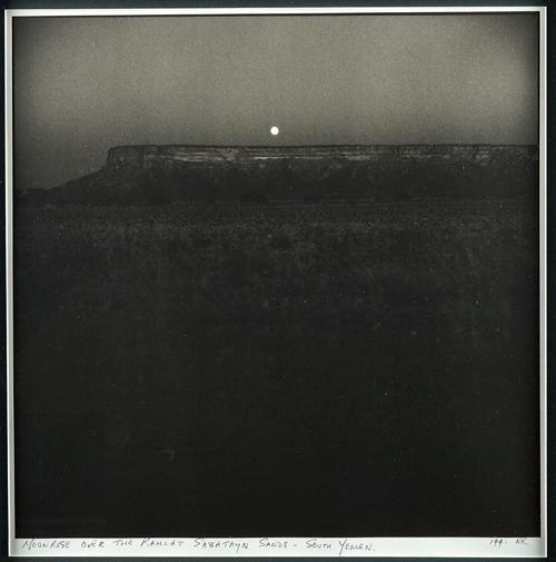 NICK ROSS  (Contemporary)  Moonrise Over the Kamlht Sabatayn Sands, South Yemen, 1991:  platinum print, mounted, titled, dated and initialled in penci